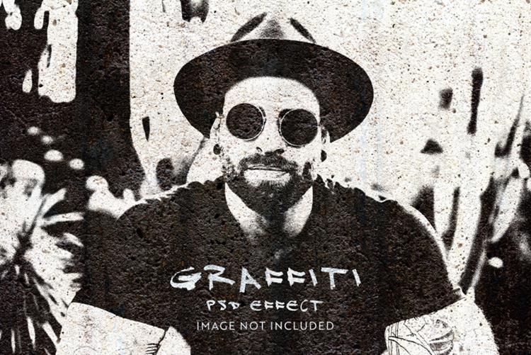 潮流水泥墙面涂鸦图片特效处理滤镜PS置换模板素材 Graff