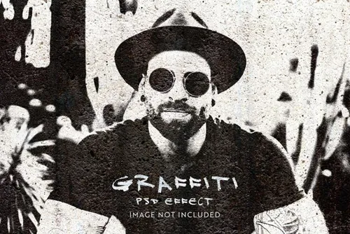 潮流水泥墙面涂鸦图片特效处理滤镜PS置换模板素材 Graff