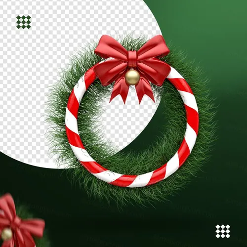 花环圣诞球三维立体图标素材 3d wreath with bow and christmas ball