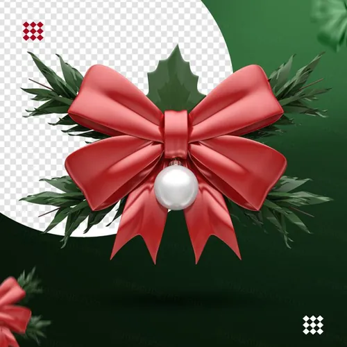 红色蝴蝶结白色圣诞球三维立体图标素材 3d red bow with white christmas ball