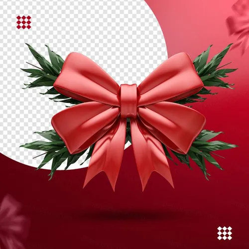 红色蝴蝶结白色圣诞球三维立体图标素材 3d red bow with white christmas ball