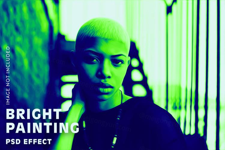 复古绿色油画质感图片特效处理滤镜PS置换模板素材 Brigh