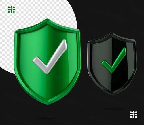 绿色黑色盾牌三维立体图标素材 3d safety security logo two green and glass