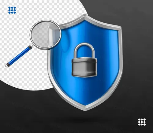 安全锁放大镜盾牌三维立体图标素材 3d safety lock logo icon shield