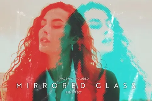 潮流镜面彩色多重曝光图片特效处理滤镜PS置换模板素材 Mir