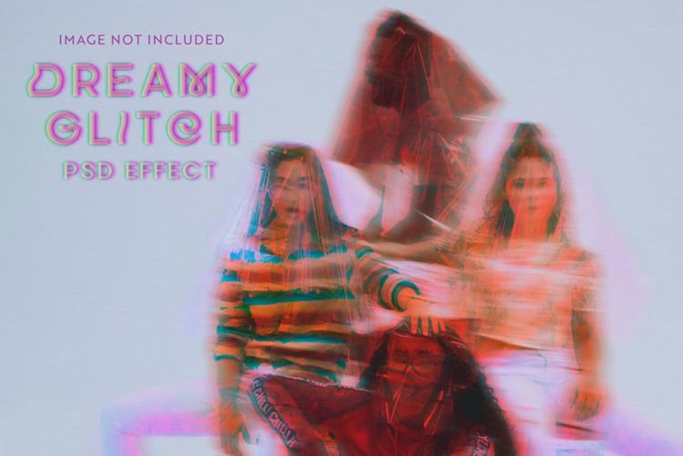 潮流梦幻故障艺术图片特效处理滤镜PS置换模板素材 Dream