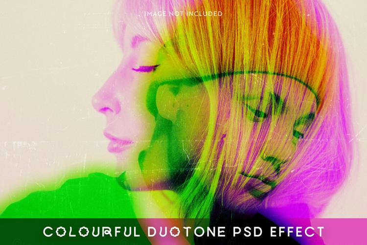 潮流彩色双重曝光图片特效处理滤镜PS置换模板素材 Colou