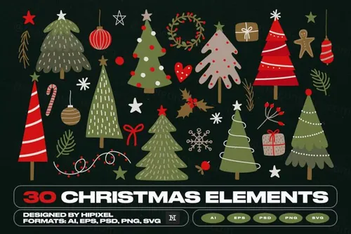 30个圣诞节主题装饰素材 Christmas Element