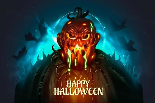 万圣节派对卡通恐怖南瓜插画EPS矢量海报模板素材 Halloween Party