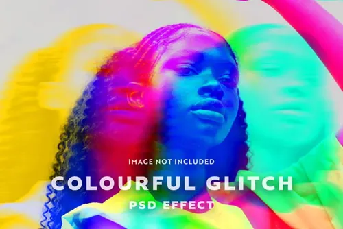 潮流彩色故障艺术信号RGB错位图片特效处理滤镜PS置换模板素