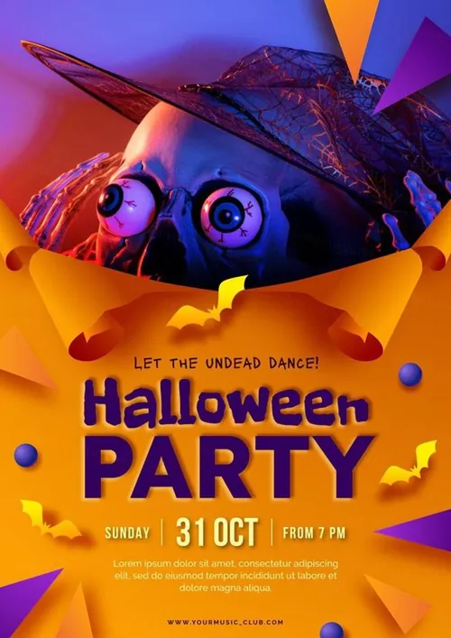 万圣节派对卡通插画EPS矢量海报模板素材 Halloween