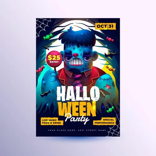 万圣节派对卡通插画EPS矢量海报模板素材 Halloween