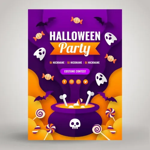 万圣节派对卡通插画EPS矢量海报模板素材 Halloween Party