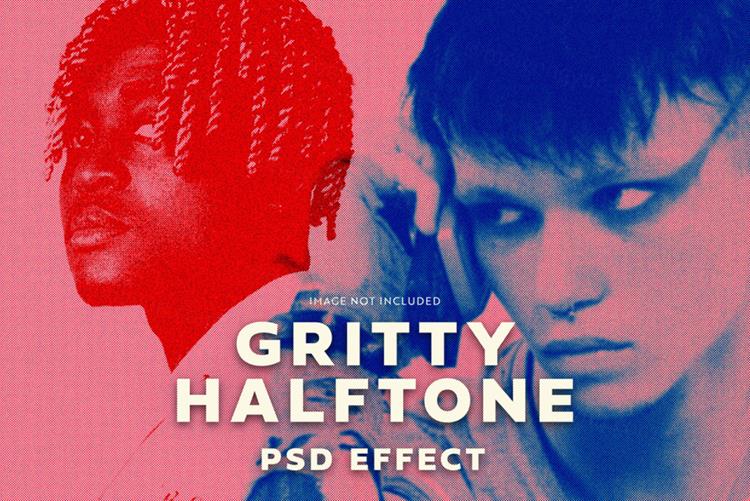 复古半色调网点印刷颗粒纹理图片特效处理滤镜PS置换模板素材