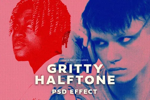 复古半色调网点印刷颗粒纹理图片特效处理滤镜PS置换模板素材