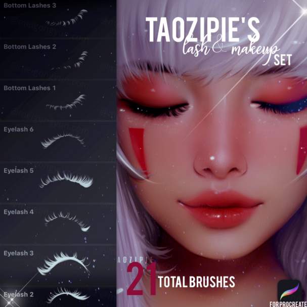 卡通动漫插画二次元美女睫毛化妆笔刷套装 Taozipie - Lash Makeup Brushset Procreate