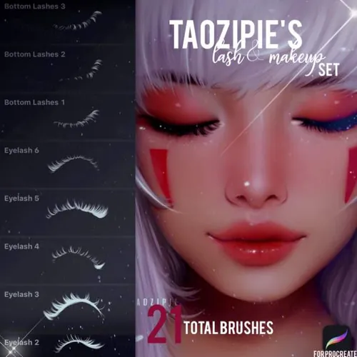卡通动漫插画二次元美女睫毛化妆笔刷套装 Taozipie - Lash Makeup Brushset Procreate
