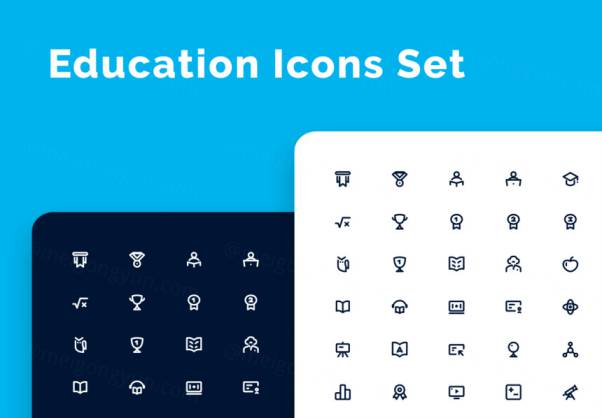 64个最受欢迎的教育圆角图标集 Education Icons Set