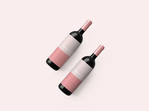 红酒瓶样机贴图展示模版 Wine Bottle Top View Mockup