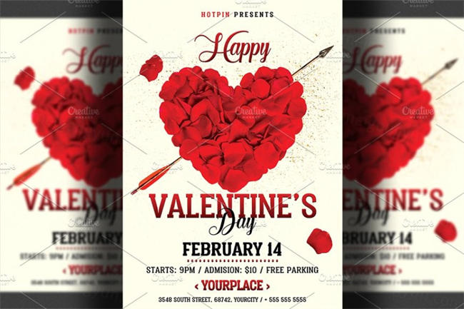 情人节传单邀请函模板 Valentines Day Flyer