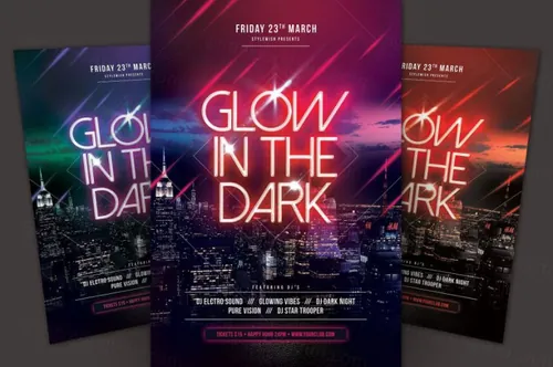 夜晚霓虹灯海报模板 Glow In The Dark Flyer