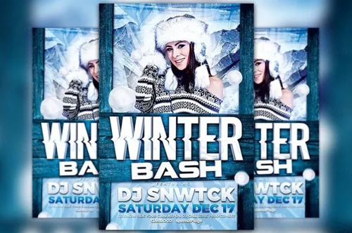 冬季派对海报模板4 Winter Party Flyer Template