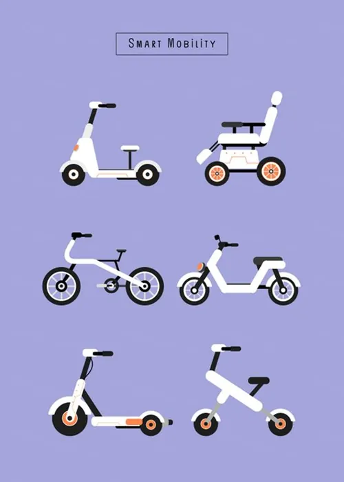 智能电动自行车摩托车日常交通工具矢量插画集