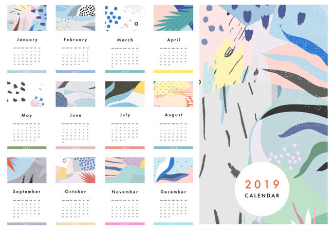 年创意抽象现代艺术日历EPS矢量模板 Calendar