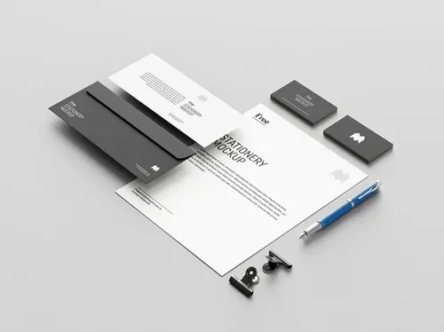 文具信封名片A4纸品牌VI设计提案样机PSD模板 US stationery mockup