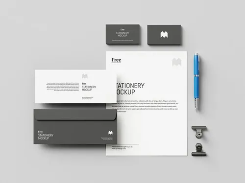 文具信封名片A4纸品牌VI设计提案样机PSD模板 US stationery mockup