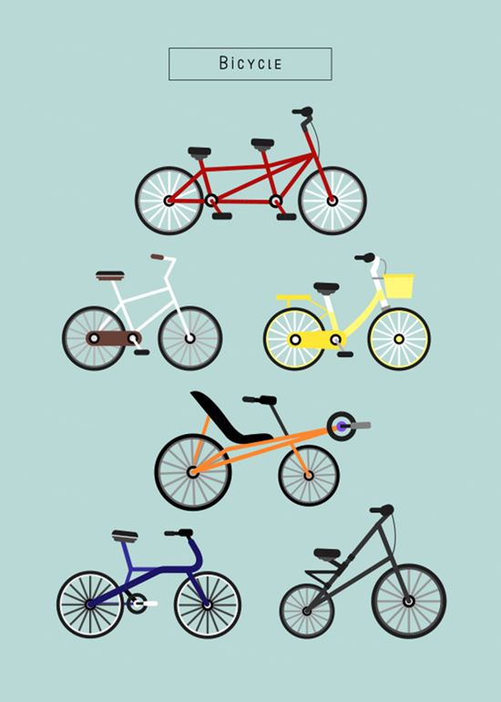 自行车日常交通工具矢量插画集