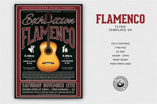 吉他音乐海报模板v5 Flamenco Flyer