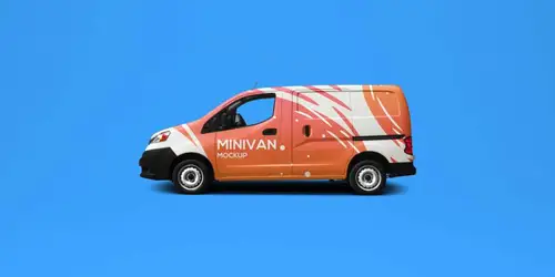小型货车车身广告PSD贴图模板Minivan Mockup 样机模版