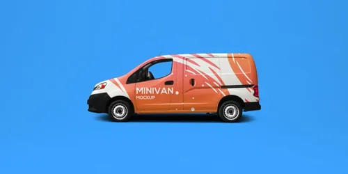 小型货车车身广告PSD贴图模板Minivan Mockup