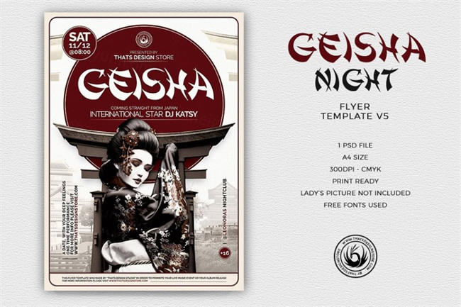日本歌姬舞会活动PSD传单模板V5 Geisha Night Flyer