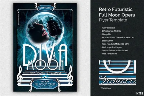 满月歌剧传单PSD模板 Full Moon Opera Flyer