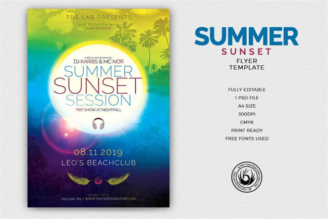 夏季日落传单PSD模板 Summer Sunset Flyer