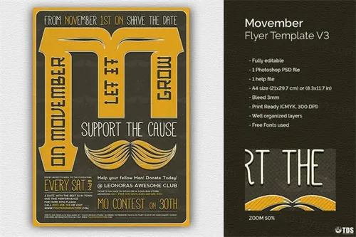 胡子月海报模板 Movember Flyer