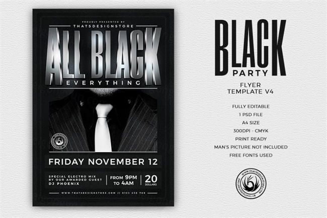 黑色派对传单PSD模板V4 Black Party Flyer