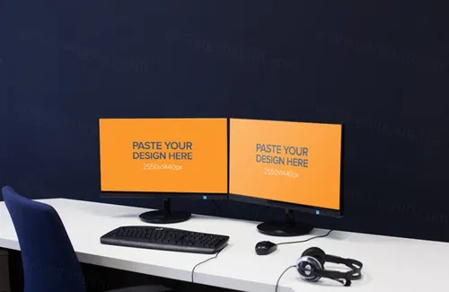电脑模型PSD贴图模板Double Screens Mockup