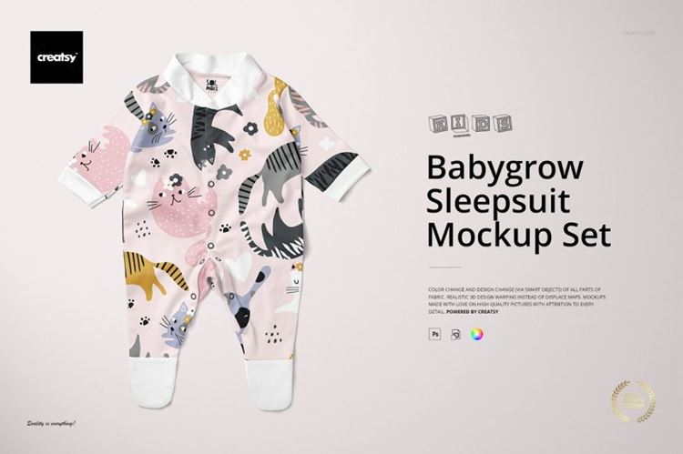 儿童连体睡衣母婴品牌设计提案样机模板 Babygrow Sl