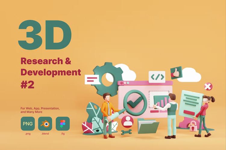 三维渲染企业数据研究产品开发3D商业插画素材 3D Rese