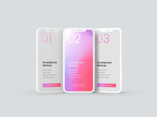 智能苹果手机白模刘海屏APP设计提案UI界面设计样机模板 Clay smartphone mockup