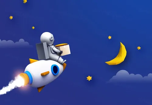 超高清3D卡通快递员飞速配送电商购物促销海报装饰PSD模板素材