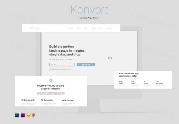 设计原型线框图模板素材 Konvert Landing Page Builder