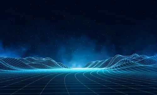 地平线粒子星星抽象数字线框景观Abstract digital landscape