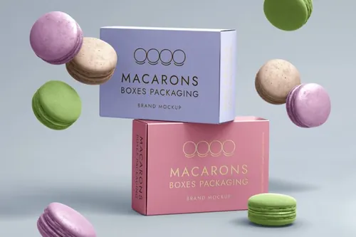 马卡龙糕点蛋糕包装盒设计提案样机PSD模板 Psd Macarons Box Packaging Mockup