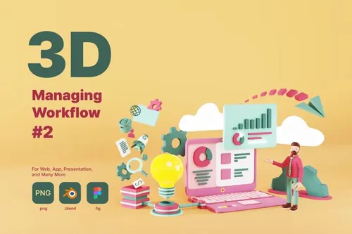 三维渲染企业管理工作流程3D商业插画素材 Managing