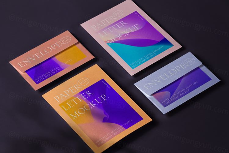 高质量A4纸信封设计展示样机模板 Letter Psd Invitation Mockup Scene