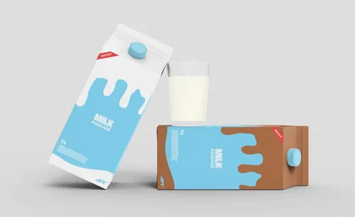 牛奶酸奶乳酸菌奶制品纸盒包装设计提案样机PSD模板 Milk carton box packaging mockup